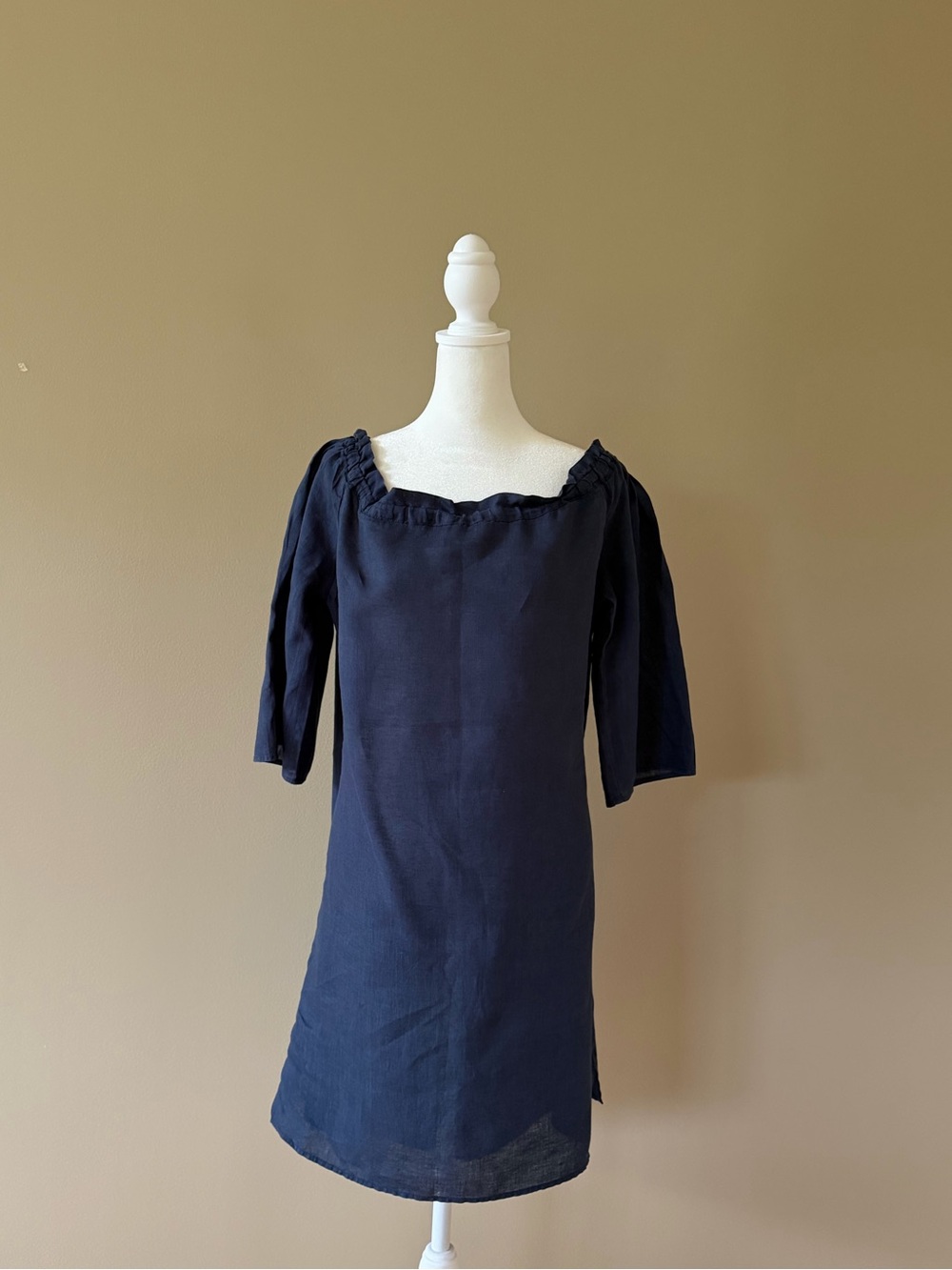 Allen Allen USA Navy Linen Off Shoulder Tunic Dress Size L